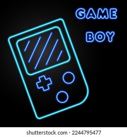 game boy neon sign, modern glowing banner design, colorful modern design trends on black background. Vector illustration.