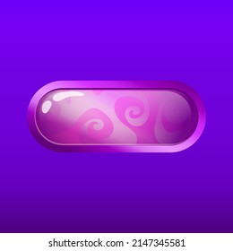 Game button in 2d style on colorful background. Options panel settings button purple. Cartoon vector illustration. Game ui for mobile casual games, ui kit, menu.