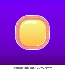 Game button in 2d style on colorful background. Options panel settings button yellow. Cartoon vector illustration. Game ui for mobile casual games, ui kit, menu.