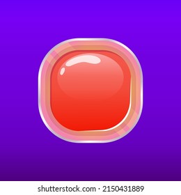 Game button in 2d style on colorful background. Options panel settings button red. Cartoon vector illustration. Game ui for mobile casual games, ui kit, menu.