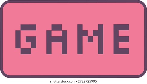 Spielknopf mit blockigen Pixelbuchstaben im abgerundeten Rechteck, fett umrandeter und Retro-Bildschirmstimmung. Symbol für Arcade-Spaß, Spiel, Start, Nostalgie und Benutzeroberfläche. Cartoon, Vektorgrafik.
