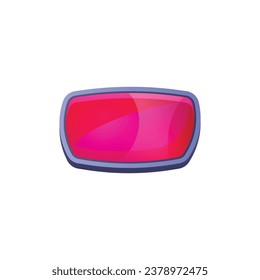 Botón de juego, objeto rectangular brillante rosa o rojo en un marco gris, ilustración vectorial aislada en fondo blanco. Icono lustroso lindo para el diseño ui en estilo de caricatura. Elemento colorido para la interfaz.