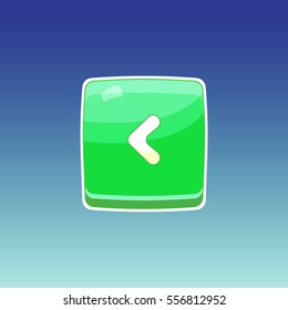 Game button. Single button for gaming interfaces. Green square button. Vector GUI elements for mobile games. Game icon on blue background