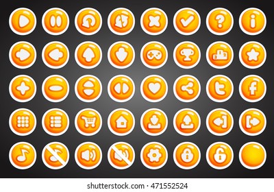 Game Buttons In Cartoon Style. 2d Game Assets