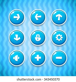 Game Buttons with Icons Set 1. Vector GUI elements for mobile games