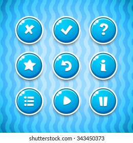 Game Buttons with Icons Set 2. Vector GUI elements for mobile games