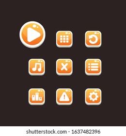 Game buttons. Mobile development, flat games, ui kit. Collection of round orange buttons in flat style