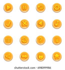 Game Buttons. Set of honey drops buttons for gaming interfaces. Round buttons. Vector GUI elements for mobile games.