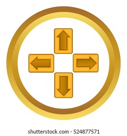 Game buttons vector icon in golden circle, cartoon style isolated on white background