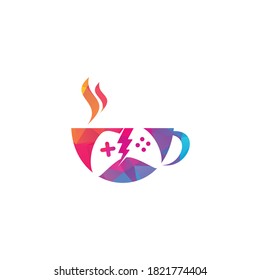 Game cafe logo. Thunder game coffee cafe logo design.
