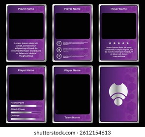 game card border template with fancy retro and modern mix theme and graduating purple color. for trading cards, cards in games.