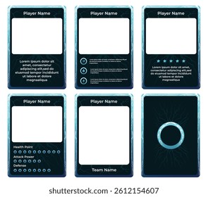 game card border template with lightning striking theme and gradation blue color. for trading cards, cards in games.