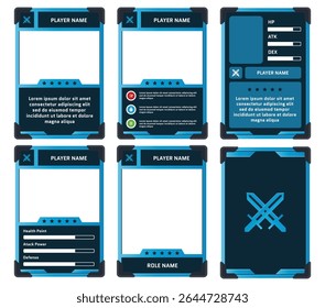 Plantilla de la tarjeta del juego con un robot avanzado o tema cyberpunk con color azul y azul oscuro, para la tarjeta comercial, tarjeta en juego, etc