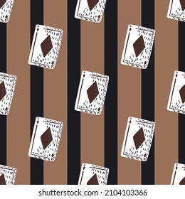 Game cards diamonds seamless pattern. Design gambling. Repeated texture in doodle style for fabric, wrapping paper, wallpaper, tissue. Vector illustration.