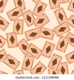 Game cards diamonds seamless pattern. Design gambling. Repeated texture in doodle style for fabric, wrapping paper, wallpaper, tissue. Vector illustration.