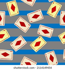 Game cards diamonds seamless pattern. Design gambling. Repeated texture in doodle style for fabric, wrapping paper, wallpaper, tissue. Vector illustration.