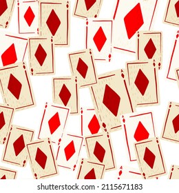 Patrón sin fisuras de los diamantes de las tarjetas de juego. Diseñar juegos de azar. Textura repetida en forma de doodle para tela, papel envolvente, papel pintado, tejido. Ilustración vectorial.