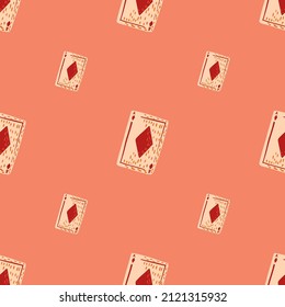 Game cards diamonds seamless pattern. Design gambling. Repeated texture in doodle style for fabric, wrapping paper, wallpaper, tissue. Vector illustration.