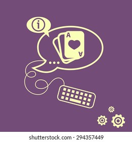 Game cards icon and keyboard design elements. Line icons for application development, web page coding and programming, creative process