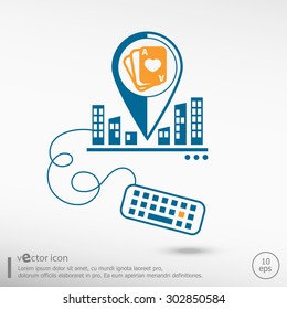 Game cards icon and keyboard. Line icons for application development, creative process.
