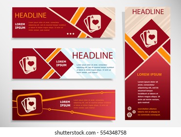 Game cards icon on vector website headers, business success concept. Modern abstract flyer, banner.