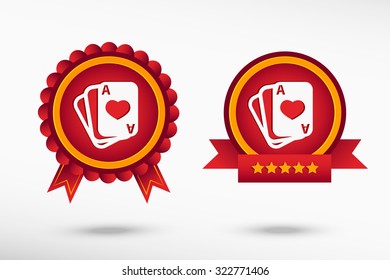 Game cards icon stylish quality guarantee badges. Colorful Promotional Labels