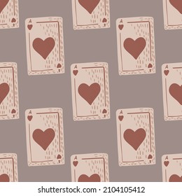 Game cards seamless pattern. Design gambling. Repeated texture in doodle style for fabric, wrapping paper, wallpaper, tissue. Vector illustration.