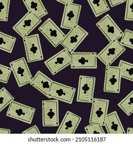 Game cards seamless pattern. Design gambling. Repeated texture in doodle style for fabric, wrapping paper, wallpaper, tissue. Vector illustration.