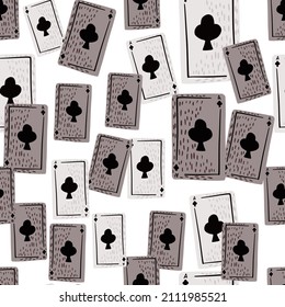 Game cards seamless pattern. Design gambling. Repeated texture in doodle style for fabric, wrapping paper, wallpaper, tissue. Vector illustration.