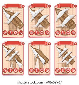 Game cards with ships. View from above. Vector illustration.
