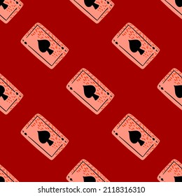 Game cards spades seamless pattern. Design gambling. Repeated texture in doodle style for fabric, wrapping paper, wallpaper, tissue. Vector illustration.