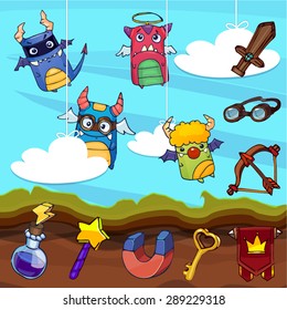 Game cartoon - monster characters, funny icons (vector illustration) part 4