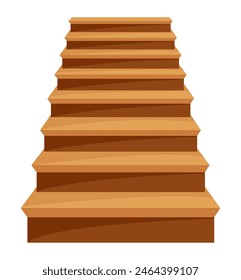 Game castle stairs in cartoon style. Medieval ancient ladder flights without railings, wood step treads and rock risers with cracked details. Vector staircase isolated on white