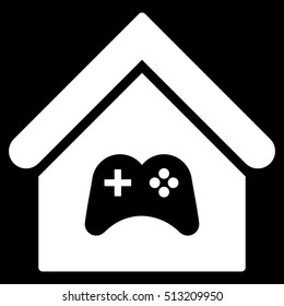 Game Center Building vector icon. Flat white symbol. Pictogram is isolated on a black background. Designed for web and software interfaces.