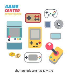 GAME CENTER , Flat Design Elements. Vector Illustration. 