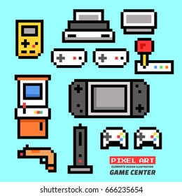 Game Center. Pixel Art. Elements Design. Illustration And Icon.