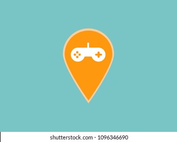 Game center place on map. Pin icon vector. Location sign