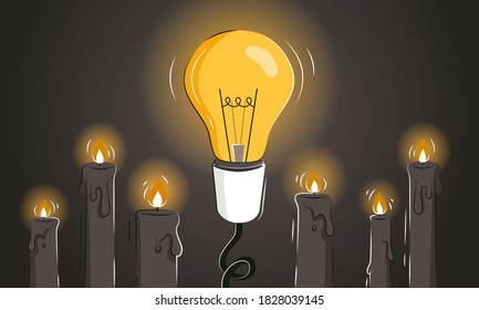 Game changer abstract vector illustration with the light bulb among candles as a concept of innovative ideas and new solutions. Thinking outside the box as a leadership strategy. Pioneer metaphor