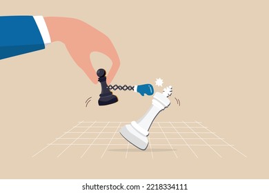 Game Changer To Win Business Competition, Secret Weapon Or Winning Strategy To Defeat Rival And Competitors, Innovation To Help Victory Concept, Chess Pawn Defeat King With Game Changer Strategy.