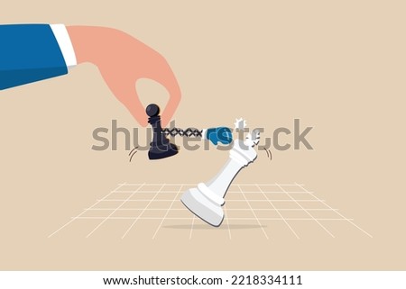 Game changer to win business competition, secret weapon or winning strategy to defeat rival and competitors, innovation to help victory concept, chess pawn defeat king with game changer strategy.