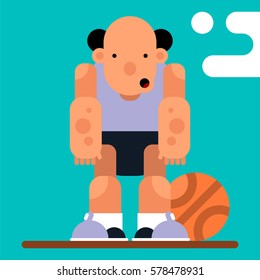 Game character. Basketball player with ball. Vector illustration in flat style.