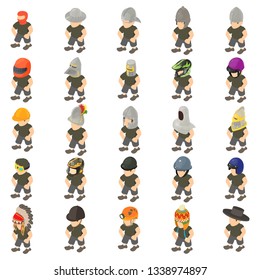 Game character icons set. Isometric set of 25 game character vector icons for web isolated on white background