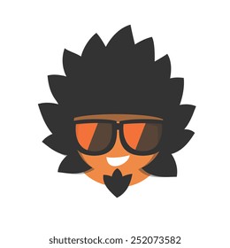 game character man face, with a dark color hairstyle with sunglasses, isolated on a white background, simplicity cartoon flat style vector illustration icon.
