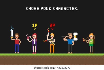 game character pixel art vector illustration