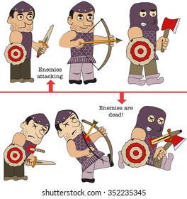 Game character sheet of medieval enemies.