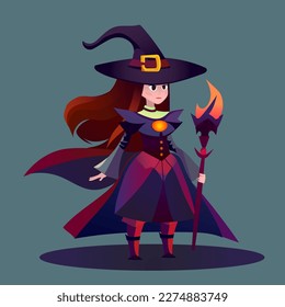 Game character - witch. Vector cartoon illustration, cartoon style