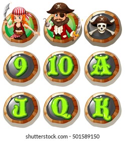 Game characters and numbers on token illustration