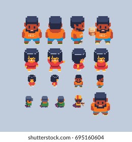 game characters pixel art sprites set, vector illustration.