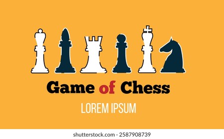 Game of Chess Group of Figures Line Art. Intellectual games and leisure activity concept vector art