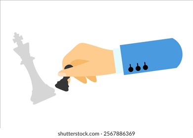 Game of chess. The hand with the pawn pushes the king. Chat and checkmate. Vector simple color flat illustration.